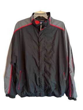 Vintage Galyan’s Athletic Windbreaker Track Zip Up Jacket Black Gray Red Large